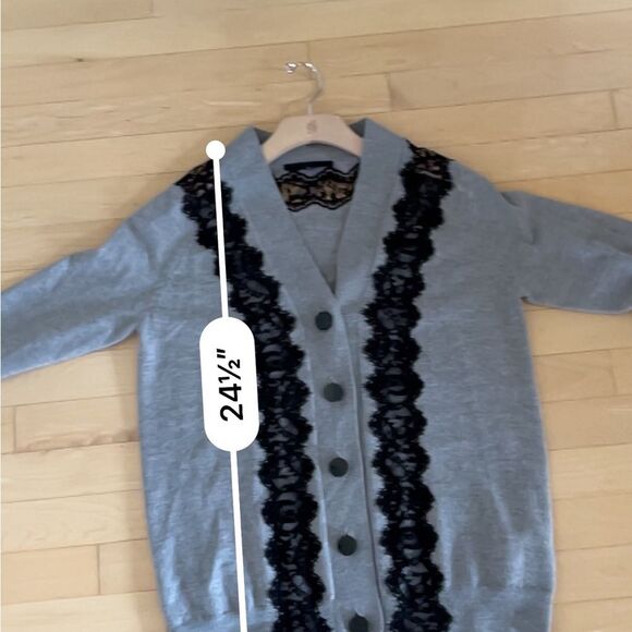 Nonoo New York Wool Lace Trim V Neck Grey Cardigan S - Picture 11 of 14